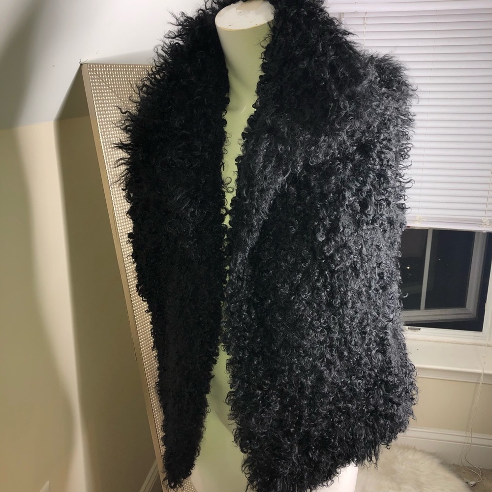 Black Faux Mongolian Fur Vest